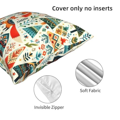 Folk Art Foxes and Trees Pattern Throw Pillow Covers 18 Inch - color: Color-25, size: 18" x 18" (Pack of 1)