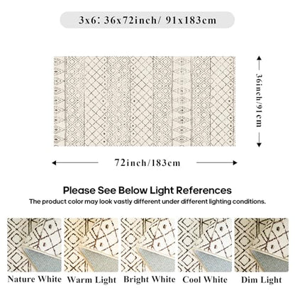 3x6 Washable Kitchen Runner Rug: Non Slip Moroccan Hallway Runners Beige - color: Geo Beige, size: 3' x 6' (Rectangular)