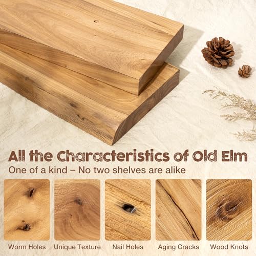 fuqing Floating Shelves for Wall, 72 Inch Rustic Solid Elm Wood Shelves - color: Natural Elm Flat Edge - 6.7"d, size: 72"L - 1Pack