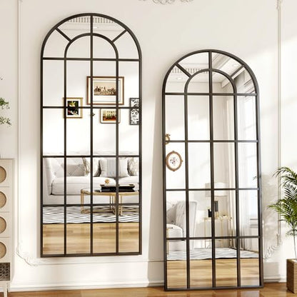 30" x 71" Arched Windowpane Full Length Mirror,Black - size: 71"L x 30"W