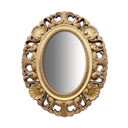 Vintage Oval Wall Mirror, Baroque Carved Frame, 21 x 17 Inch - color: Oval