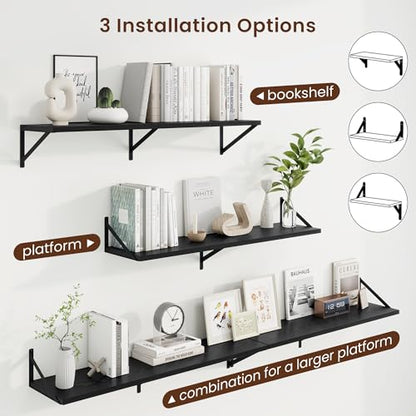 Axeman Deep Floating Shelves, 40'' x 10'' Black Wall Shelves Set of 2 - color: Black, size: 40W x 10D