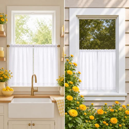 Chyhomenyc White Curtains 30 Inch Length, 2 Panels - color: White, size: 30"W x 30"L (Pack of 2)