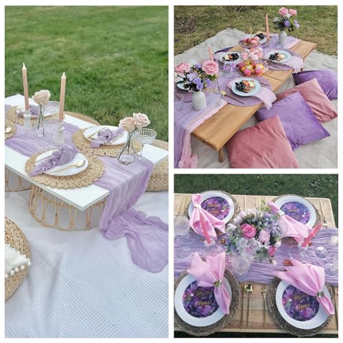6 Pack Lavender Purple Cheesecloth Table Runner 35 x 120 Inch - color: Lavender, size: 6 Pcs - 10 Ft