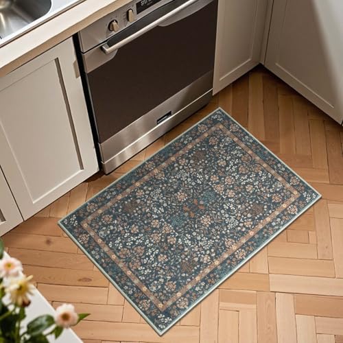 jinchan 2x3 Washable Entryway Area Rug, Floral Non-Slip, Dark Blue - color: Dark Blue, size: 2' x 3' (Rectangular)