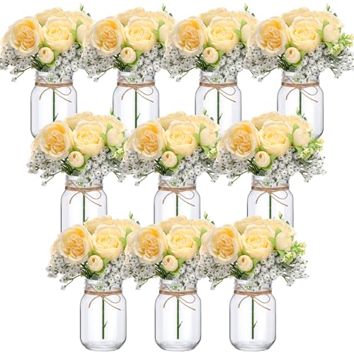 XunYee 10 Set Mason Jars for Centerpieces,Champagne,Peony, Gypsophila - color: Champagne, size: Peony, Gypsophila