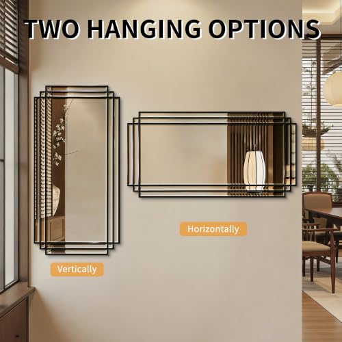 47"x24" Large Rectangle Beveled Mirror with Black Geometric Frame - color: Black, size: 47"L x 24"W