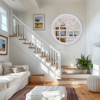 Rustic Farmhouse Round Window Mirror, 36 Inch Wood Frame Wall Mirrors - color: D - 36 in