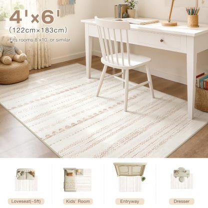 Nakagishi Boho 4x6 Area Rug Living Room Rugs Machine Washable Beige/Brown - color: Beige Brown, size: 4' X 6' (Rectangular)