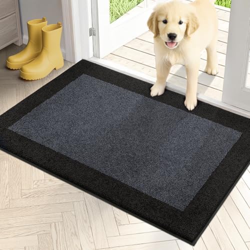 PURRUGS Dirt Trapping 실내 도어 매트, 61cm x 91.4cm(24인치 x 36인치), 블루쉬 그레이 & 차콜 - color: 블루쉬 그레이 및 차콜, size: 24인치 x 36인치