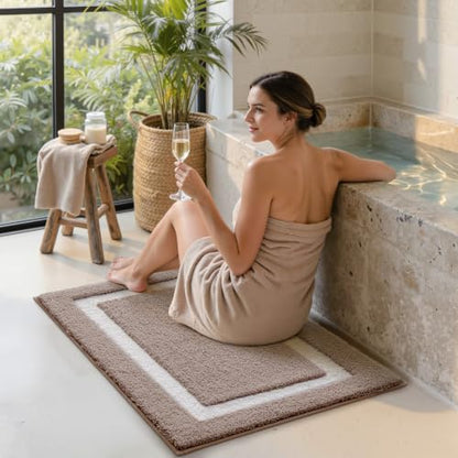 LUMI Bathroom Rug, Non Slip Absorbent Bath Mat, Dark Beige, 24"x43" - color: Dark Beige, size: 24"x43"
