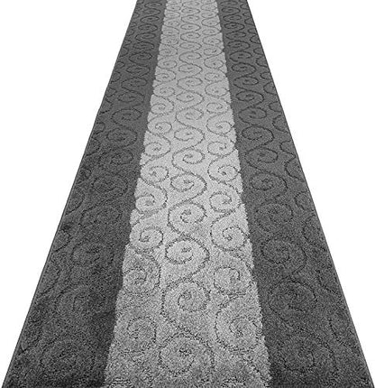 Custom Size Modern Runner Rug Carpet for Hallway Entryway Foyer Kitchen, Slip Resistant Latex Rubber Backed 31 inch Wide x 7 feet Long, Scroll Grey - color: Scroll / Grey, size: 31 inch Width X 7 Feet Length