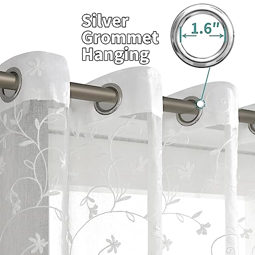 BGment White Sheer Curtains 84 Inches Long Living Room 2 Panels - color: White- Flower, size: 52"W x 84"L (Pack of 2)