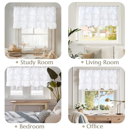 jinchan Ruffled Valance Curtain Shabbychic Farmhouse 18 Inch 1 Panel White - color: *Breeze White