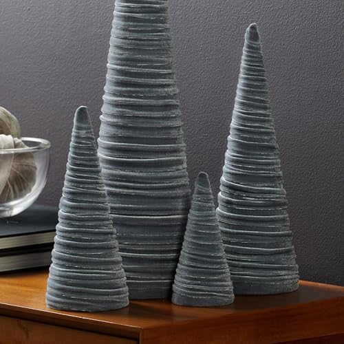 Your Heart's Content Velvet Trees Set of 4 Gray, Winter Wedding Centerpiece, Valentine Tabletop, Neutral Mantle Accent, Artisan Cozy Gift for, Seasonal Entryway, Made in USA (Gray) - color: Gray