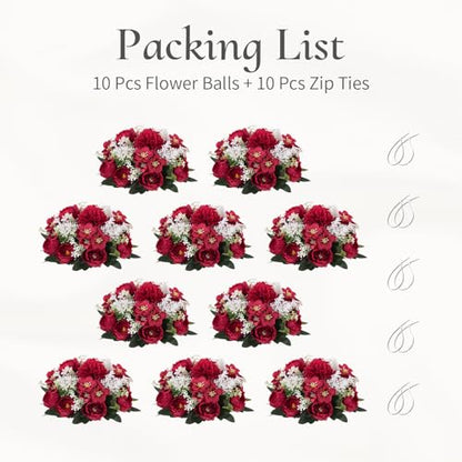 Flower Balls Centerpieces for Tables: Crimson Silk Rose, 10Pcs - color: Crimson, size: 10 PCS
