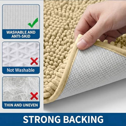 Bathroom Rugs Sets 2 Piece,Super Absorbent Chenille Bath Mats and U-Shaped Toilet Rug,Strong PVC Non Slip Backing,Microfiber Washable Dry Quickly Bath Mats for Bathroom(20"x32"+20"x20"U, Camel) - color: Camel