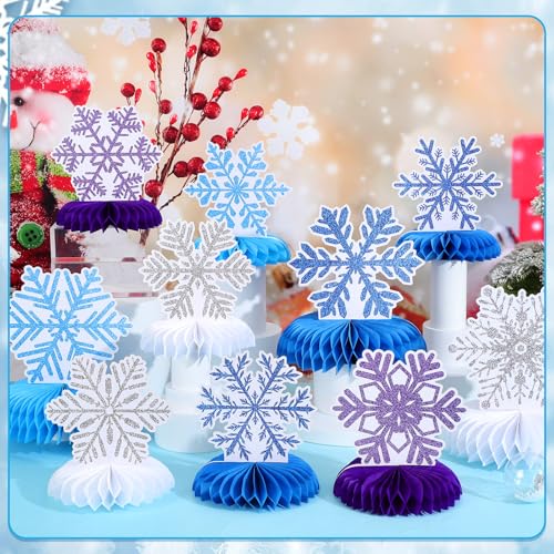 12 PCS Snowflake Honeycomb Centerpieces for Tables Frozen Birthday Party Decorations Snowflake Table Centerpieces Winter Wonderland Party Decorations for Christmas Holiday Baby Shower Supplies - style: Snowflake