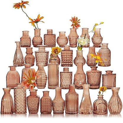 Glass Bud Vase Set of 32 Pcs, Small Glass Vases for Flowers - color: Amber