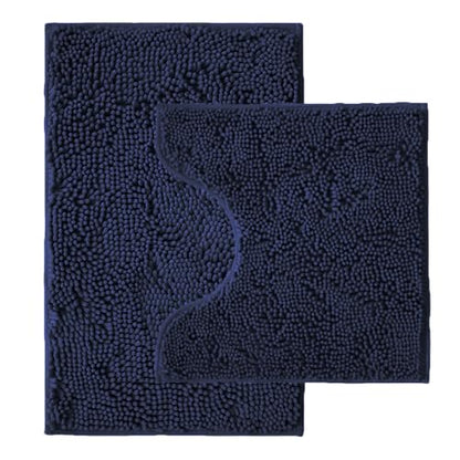 Bathroom Rugs Sets 2 Piece,Super Absorbent Chenille Bath Mats and U-Shaped Toilet Rug,Strong PVC Non Slip Backing,Microfiber Washable Dry Quickly Bath Mats for Bathroom(20"x32"+20"x20"U,Navy Blue) - color: Navy Blue