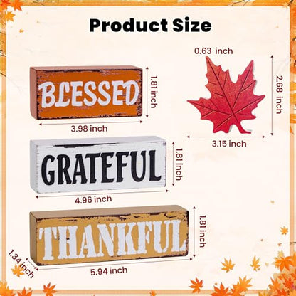 OLANRUN Thanksgiving Fall Decorations for Home, 4 PCS Wooden Fall Table Decor with Letter, Handmade Crafts Autumn Thanksgiving Decor Indoor for Office Farmhouse Home Bedroom Kitchen Mantel Tiered Tray - style: FALL - Maple Leaves