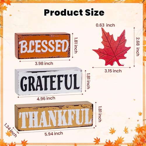 OLANRUN Thanksgiving Fall Decorations for Home, 4 PCS Wooden Fall Table Decor with Letter, Handmade Crafts Autumn Thanksgiving Decor Indoor for Office Farmhouse Home Bedroom Kitchen Mantel Tiered Tray - style: FALL - Maple Leaves