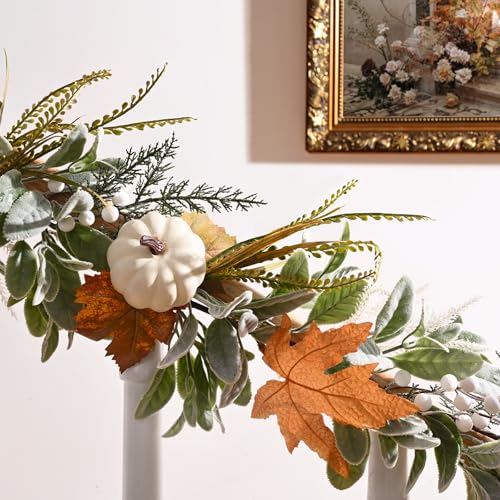 Waipfaru Fall Decor, Fall Garland for Mantle, Autumn Garland with Lights - size: 2 Pcs, 6FT
