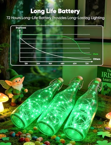 Brightown 12 Pack St. Patrick's Day LED Fairy Lights Battery Operated String Lights Waterproof Silver Wire 7 ft 20 LED Firefly Starry Moon Lights for DIY Wedding Party Bedroom Patio - color: Green, size: 12 PC