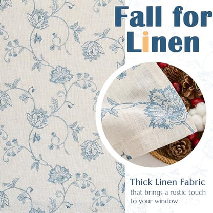 jinchan Linen Floral Valance Farmhouse 18 Inch 1 Panel Blue on Linen - color: Floral Blue on Linen