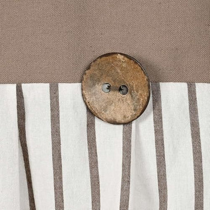 DOSLY Ides Farmhouse Rustic Taupe Cotton Valance Curtain, Brown Striped Pleated Design with Coconut Buttons, Multi-Room Window Treatment for Kitchen Living Room Bedroom, 52" W x 18" L - color: Taupe & Brown Striped, size: 52"W x 18"L (Pack of 1)