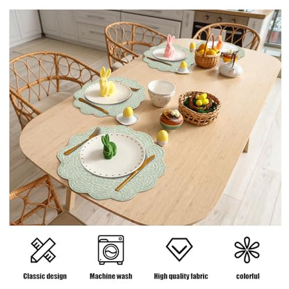 HOMBYS Quilted Placemats Set of 4 Washable Round Placemats for Kitchen Table-100% Cotton Fabric Round Table Mats, (White with Green Flower) - color: White With Green Flower