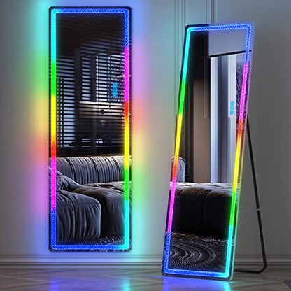 LVSOMT 63 x 20 in Full Length Mirror with LED Lights, RGB Lighting, White - color: White, size: 63"L x 20"W
