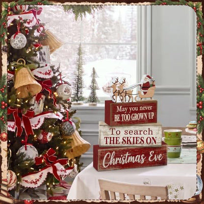 Moucuny 4 Pcs Christmas Table Decorations for Home Wooden Santa Sleigh Sign - style: Christmas Eve