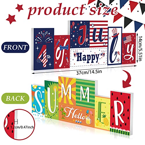 Hello Summer Table Decor Beach Party Centerpiece Wooden Sign for Home Office Indoor Outdoor Tiered Tray Shelf - style: Flag