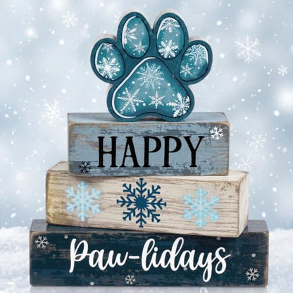 Amyhill 4 Pcs Winter Dog Paw Tiered Tray Wooden Table Sign Decor - style: Winter