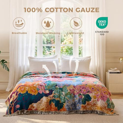 LUTBM Boho Throw Blanket for Bed 60"x80", All Season Cotton Couch Blankets - color: Countryside, size: 60"×80"