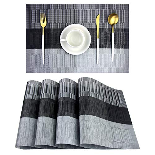 PIGCHCY Placemats,Washable Vinyl Woven Table Mats,Elegant Durable Placemats for Dining Table Set of 4 (Black) - color: A: Black, size: 4 Placemats