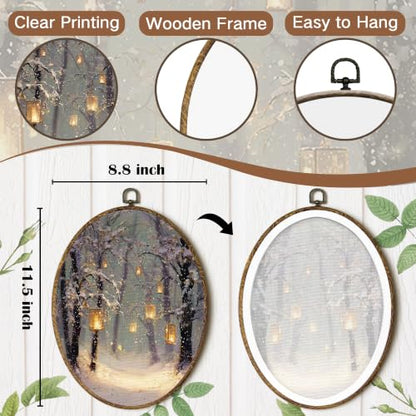 FSTCSV Winter Moody Christmas Lanterns Oval Wall Art Framed 8.8x11.5in - color: oval-16