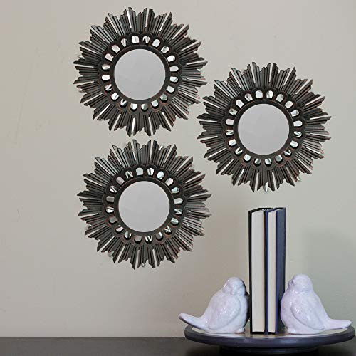 Northlight Set of 3 Floral Sunburst Brushed Bronze Round Wall Mirrors 9.5"