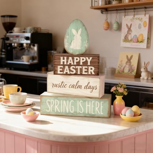 Easter Decorations - Happy Easter Bunny Egg Tiered Tray Decor - Wooden Easter Tabletop Sign - Rustic Farmhouse Spring Home Decor Indoor for Tiered Tray Shelf Mantel Entryway Coffee Table - style: Bunny Egg