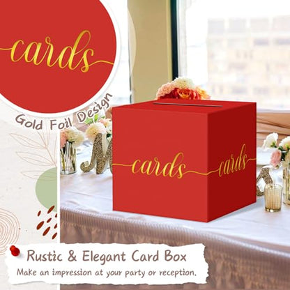 QIKSION Elegant Red Graduation Card Box, Gold Foil Gift Card Box for Party - color: Z02 Red and Gold Foil