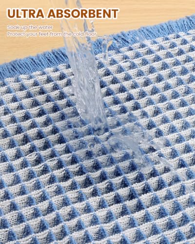 Smiry Waffle Bath Mat 72X16, Soft Absorbent Bathroom Rugs, Blue & Cream - color: Blue & Cream, size: 72'' X 16''