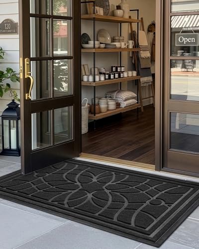 DEXI Front Door Mat Outside Entrance 32x48, Heavy Duty Non Slip, Black - color: Black, size: 32" X 48" (Rectangular)