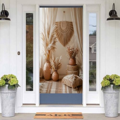 Boho Wall Hanging Rattan Decor Pampas Grass Vase Woven Pillow Natural Fiber Rug Door Curtain 70 X 35.4 Inch, Privacy Door Cover Decorative Room Divider Curtain Hanging Doorway Window Panel for - color: Boho Wall Hanging Rattan Decor Pampas Gra