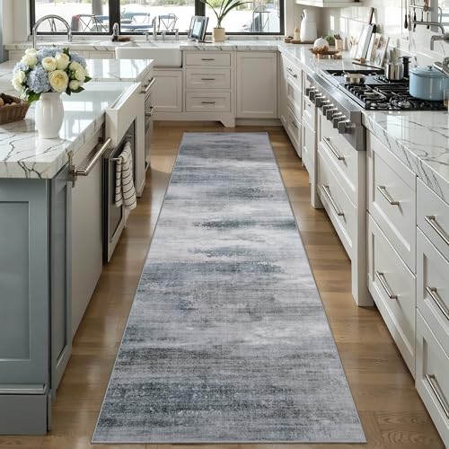 Tangsoo Abstract 2.6x8 Washable Runner Rug for Hallways,Non Slip Runner Rug - color: Ash Grey, size: 2'6" X 8' (Runner)