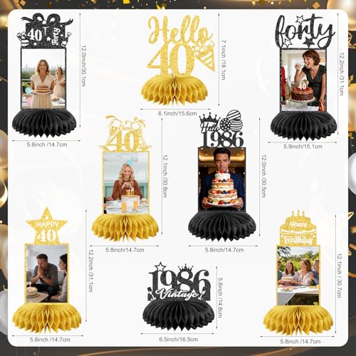 8 Pcs 40th Birthday Decoration for Women Table Honeycomb 40 Years Decor - color: 40th-new