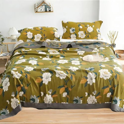 Boho Throw Blanket for Couch Bed, 100% Cotton Soft Rustic Quilt - color: Flower Branch, size: 60''x 80''