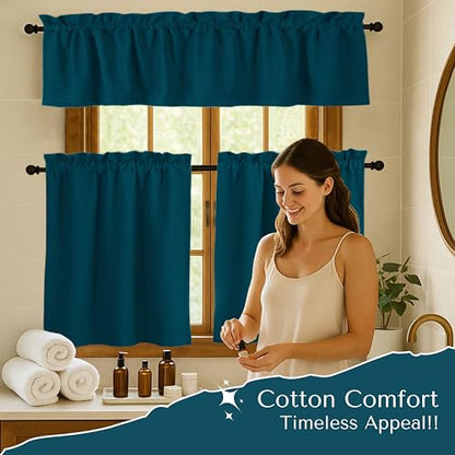 Native Fab 3 Piece Window Curtain Tiers 26"x36" and Valance 54"x18" Set - Rod Pocket - Semi Sheer - Short Curtain for Kitchen, Cafe, Living Room - Teal Green - color: Teal