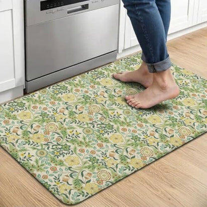 Kitchen Floor Mat 36x20in Waterproof Anti-Fatigue Kitchen Mats - color: Green Flower Clusters