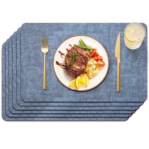 Maxpearl Faux Leather Placemats Set of 6, Easy to Clean, Blue - color: Retro Blue